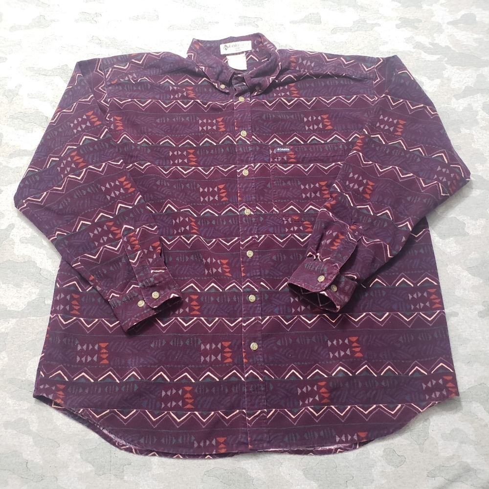 Columbia Shirt Mens XL Purple Long Sleeve Button-Up Geo Print